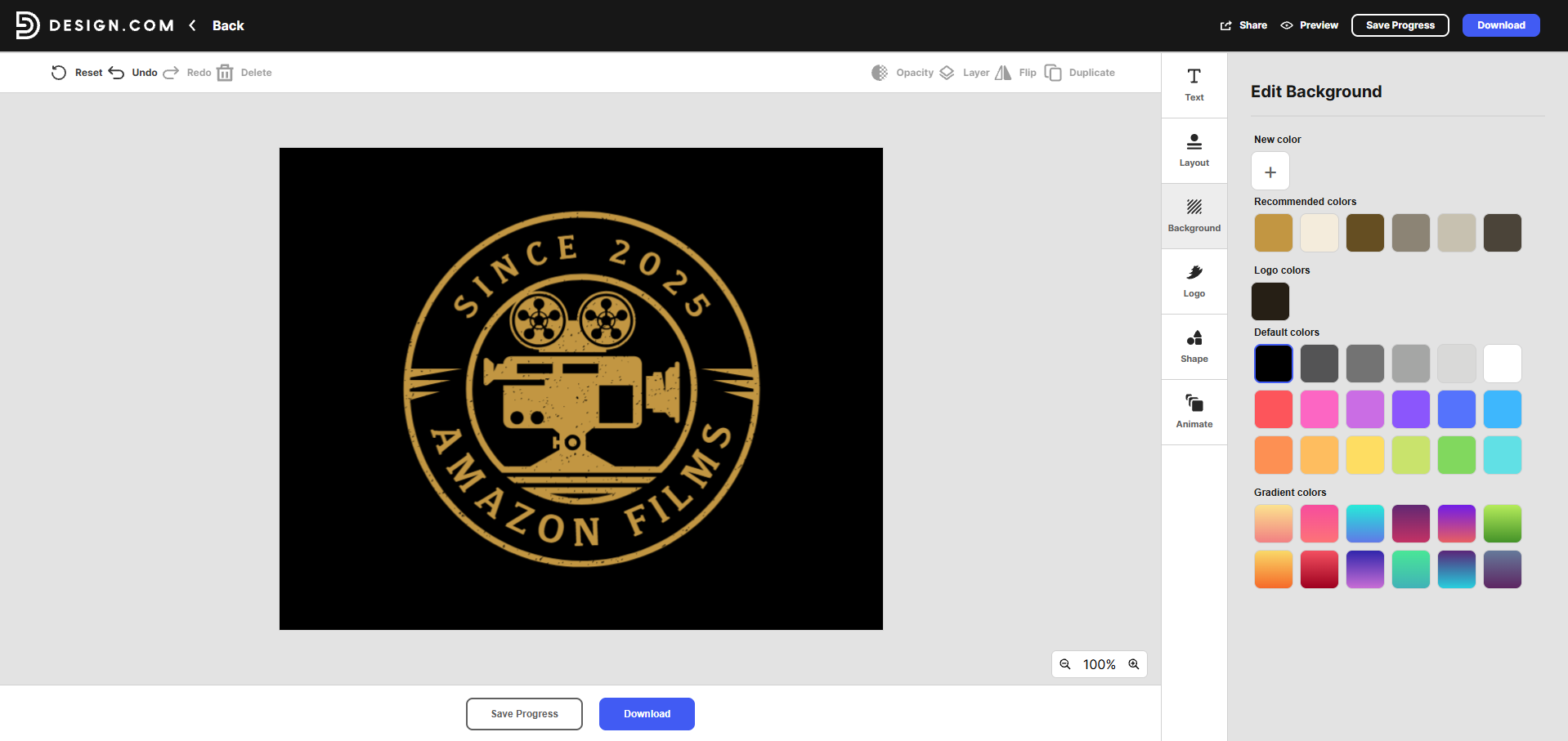 Design.com in use during our review, showing the creation of a logo from scratch