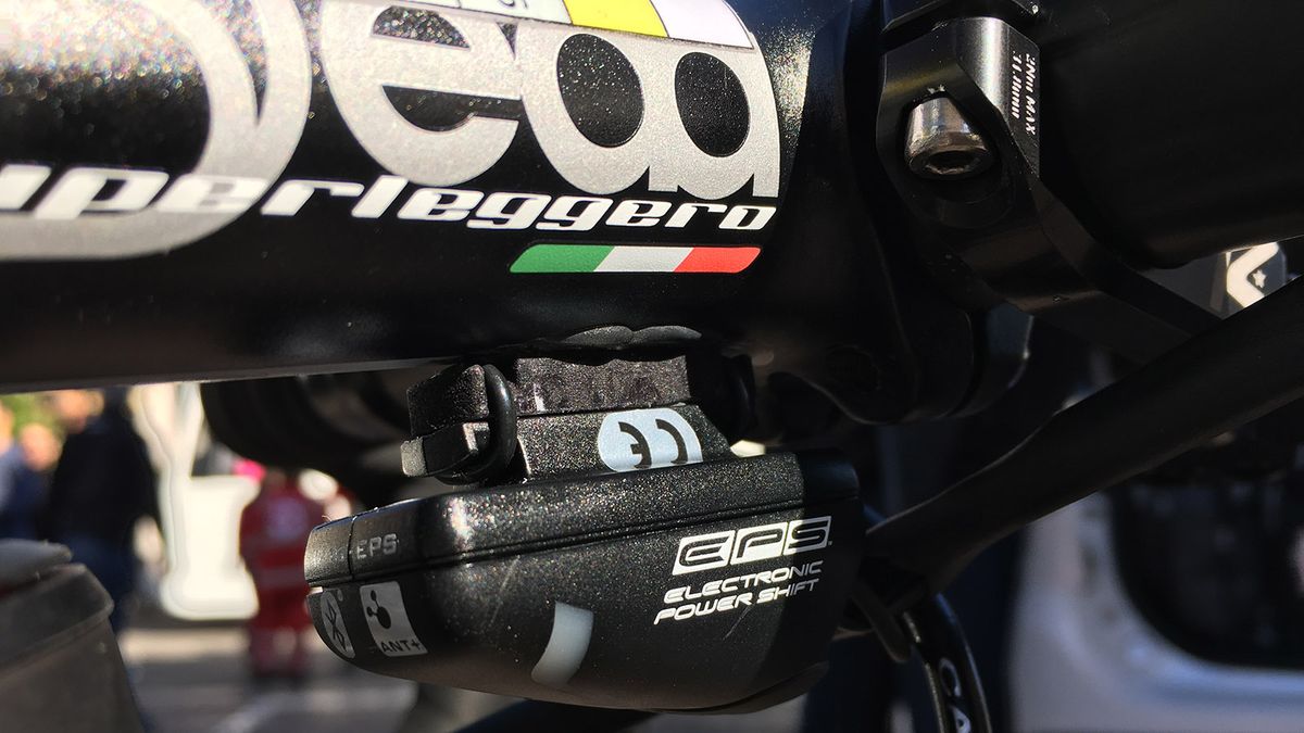 The Campagnolo EPS junction box sits underneath the stem