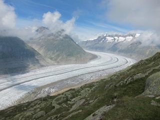 The Aletsch Glacier in Switzerland. Glaciers and ice caps outside of Antarctica and Greenland melted enough to raise sea levels by 0.016 inches (0.41 millimeters) per year between 2003 and 2010, according to an analysis of satellite data.