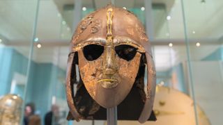 The metal Sutton Hoo helmet as reconstructed in the British Museum.