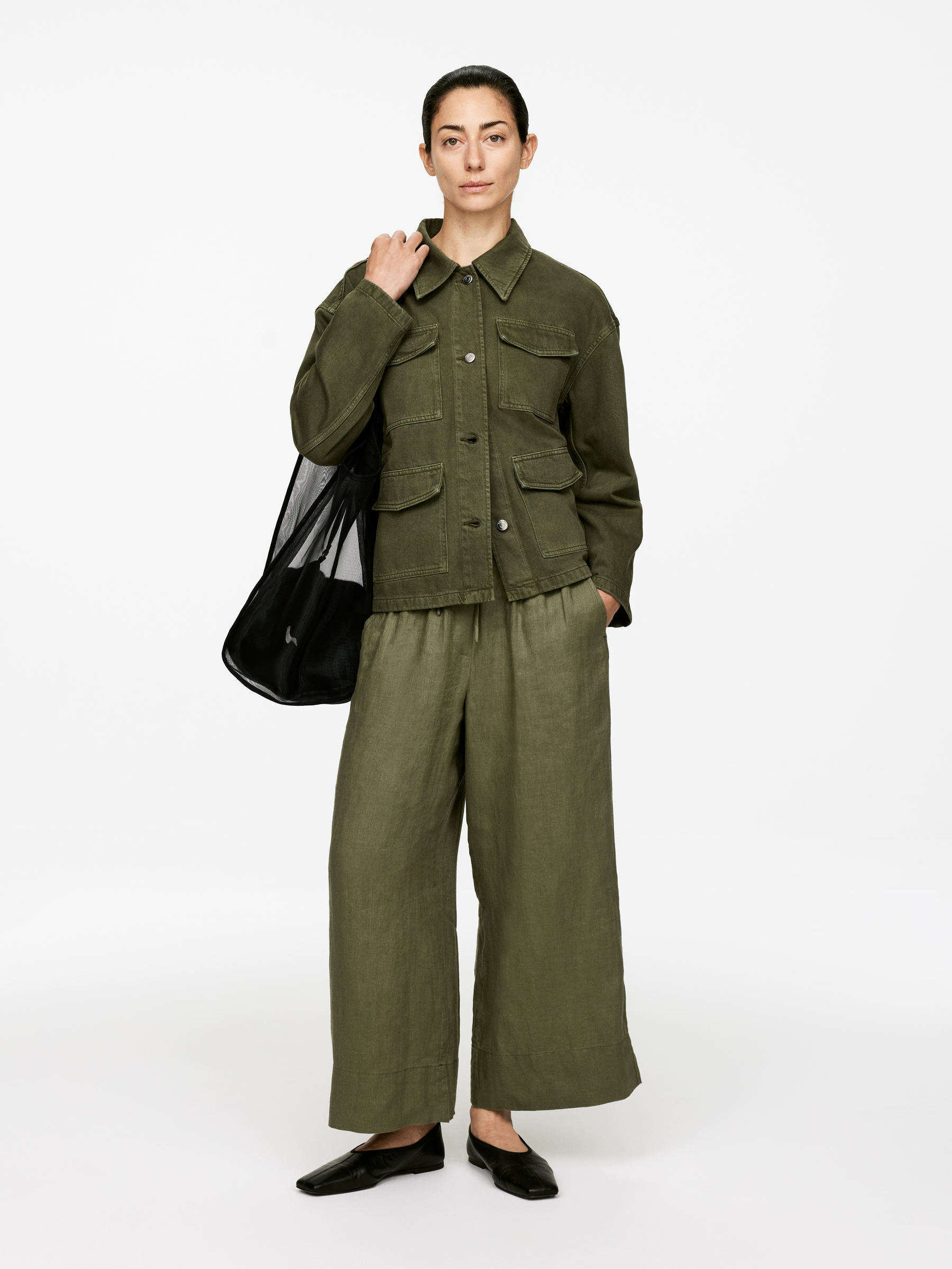 Cropped Linen Trousers 
 Khaki Green 
 Women 
 Arket Gb