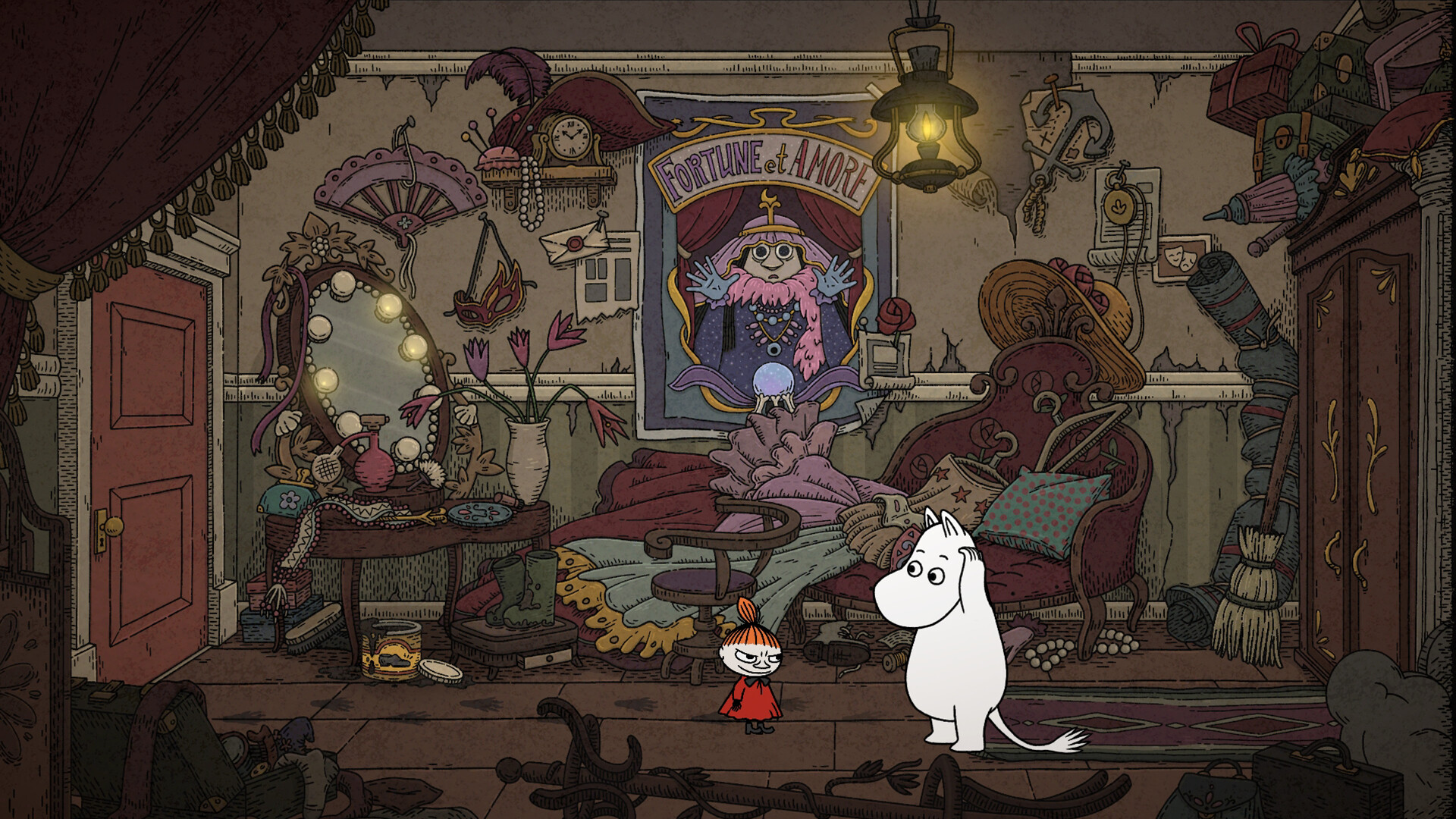 Moomintroll and Little My stand in a theater in Moomin: Midsummer Madness