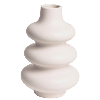 white curvy stoneware vase