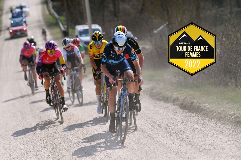 Annemiek van Vleuten leading the peloton on the gravel roads of Strade Bianche 2022