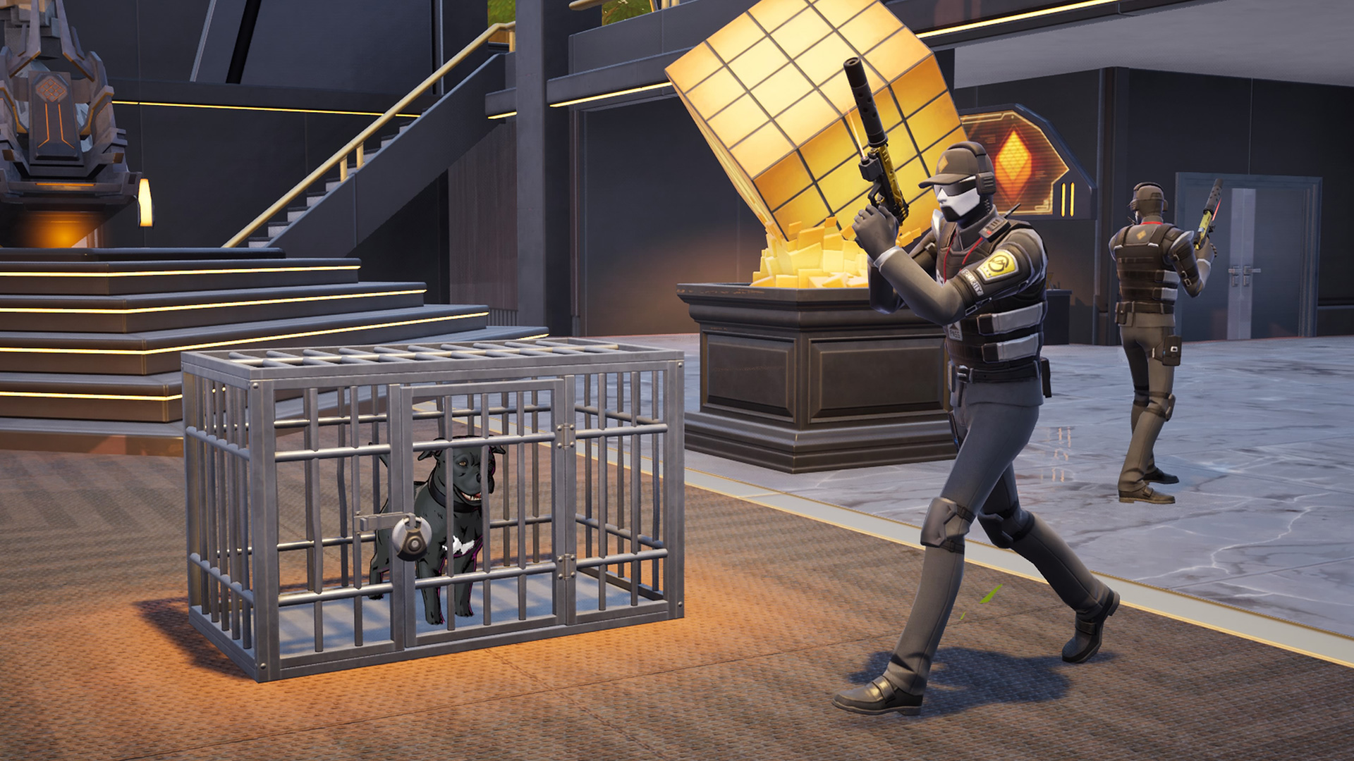 NPC enemies guarding Fortnite John Wick's dog in a cage