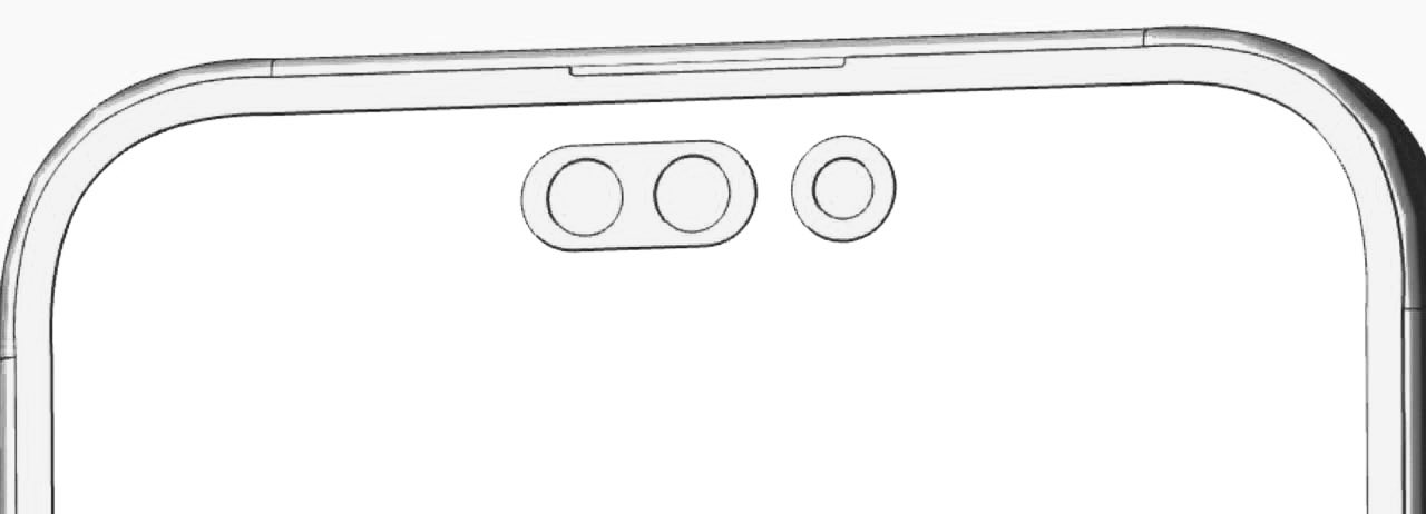 A leaked CAD file of the iPhone 14 Pro Max, showing the rumored pill and punch-hole cutouts for the selfie camera and Face ID