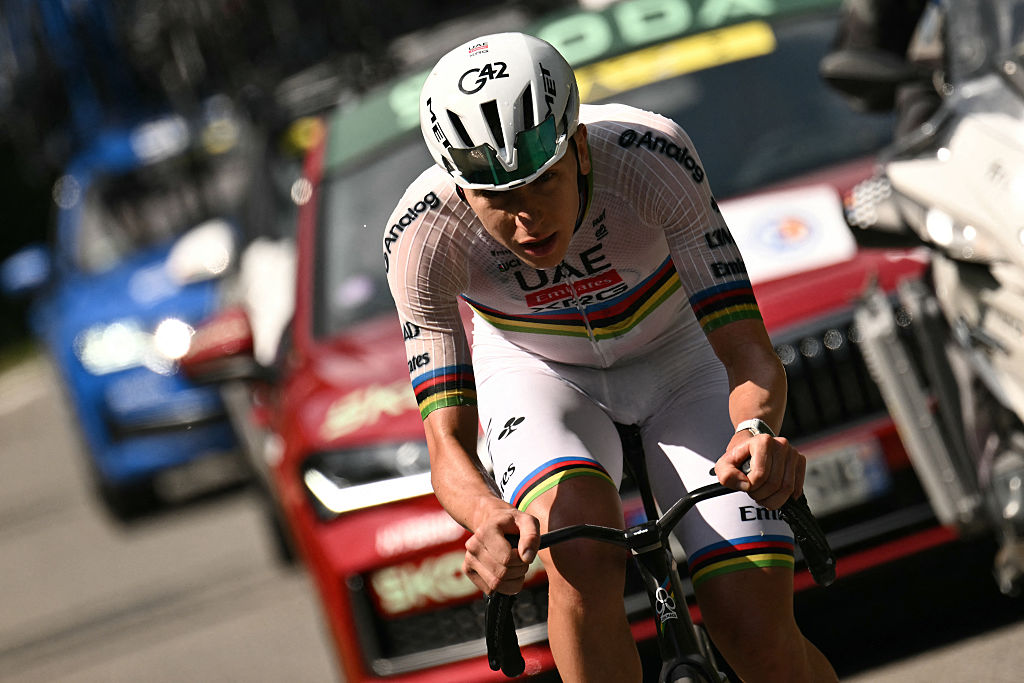 UAE Team Emirates - XRG's Slovenian rider Tadej Pogacar cycles in a lone breakaway in the final kilometers during the 6th stage of the 113th edition of the Tour de France cycling race, 186,2 km between Pau and Gavarnie-G&amp;egrave;dre in the French Pyrenees, on July 9, 2026. (Photo by Jeff PACHOUD / AFP)