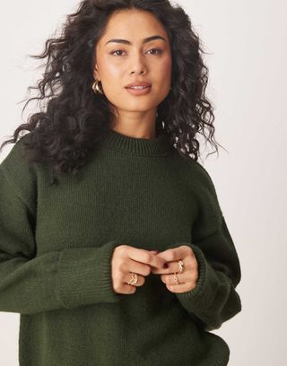 Miss Selfridge Crew Neck Knitted Jumper in Forest Green