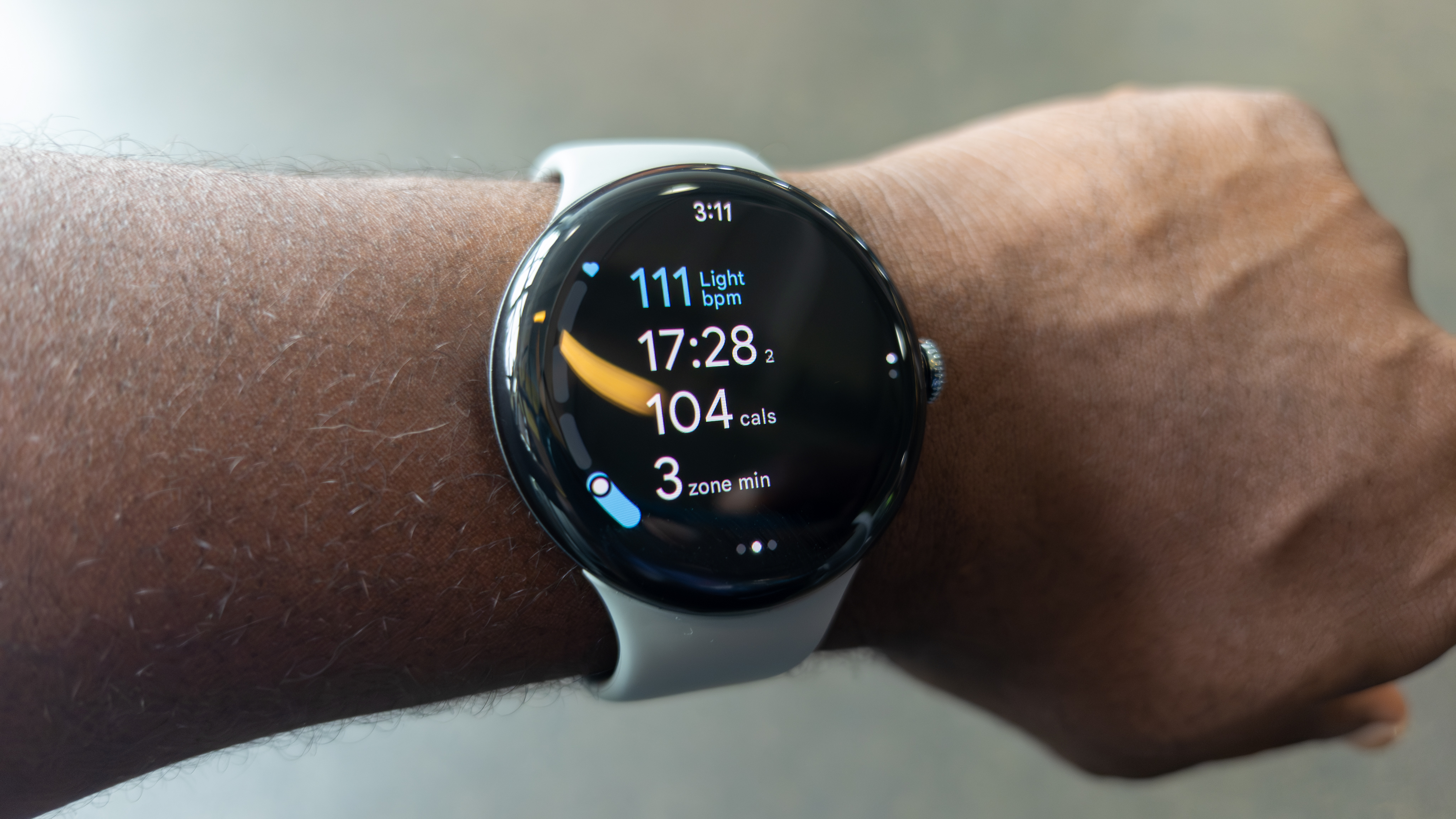 The Google Pixel Watch 3 workout screen