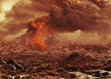 Artist&rsquo;s impression of an active volcano on Venus