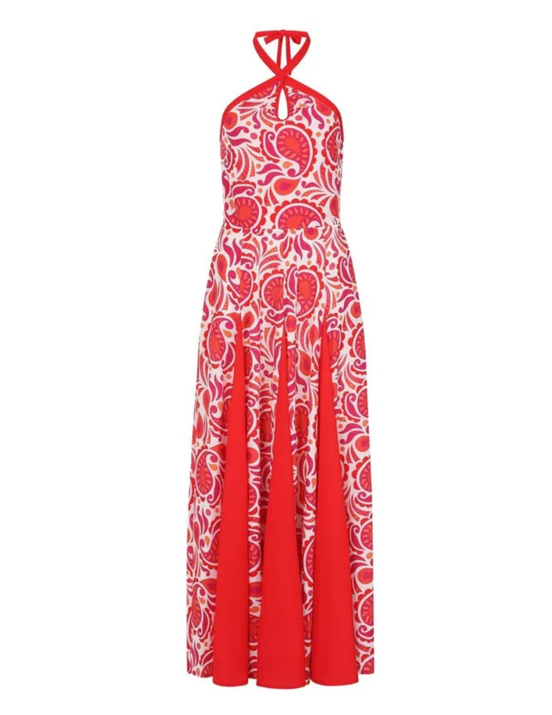 Hot Squash , Halter Neck Maxi Dress with Contrast Panels