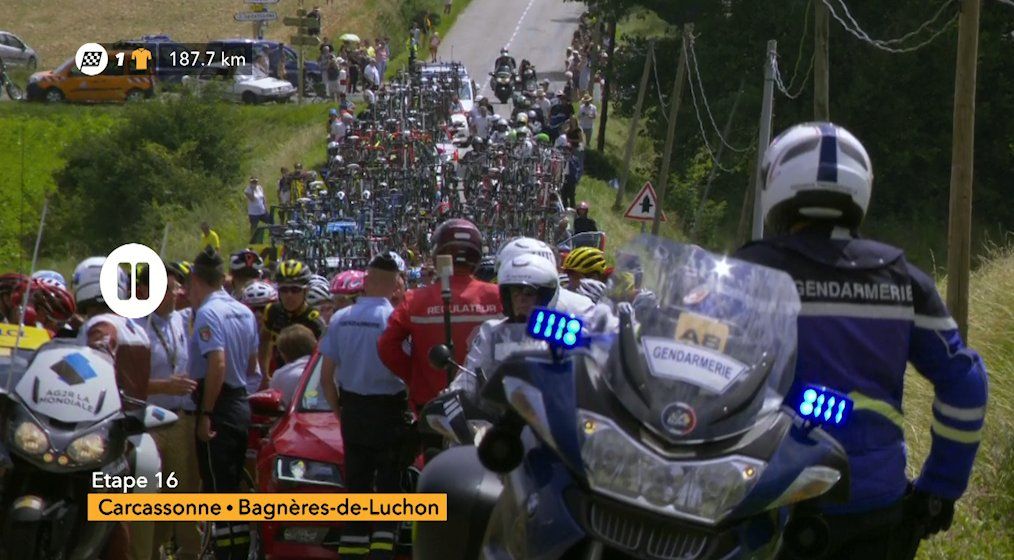 The riders were stopped for several minutes