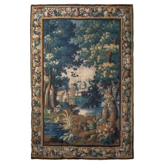 Vertical 18th Century Flemish Verdure Tapestry