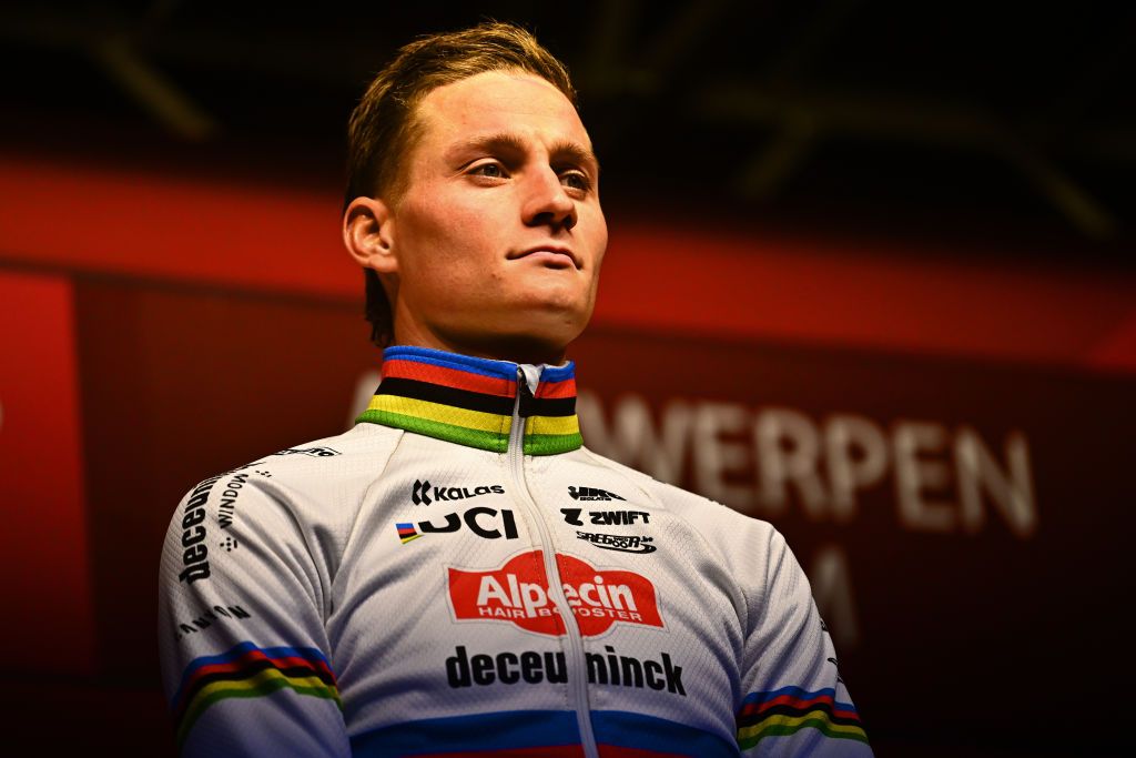 ANTWERP BELGIUM DECEMBER 23 Mathieu van der Poel of The Netherlands and Team AlpecinDeceuninck celebrates at finish line as race winner during the 17th UCI Cyclocross World Cup Antwerpen 2023 Mens Elite on December 23 2023 in Antwerp Belgium Photo by Luc ClaessenGetty Images
