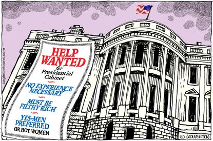 Political cartoon U.S. Donald Trump cabinet unexperienced rich men