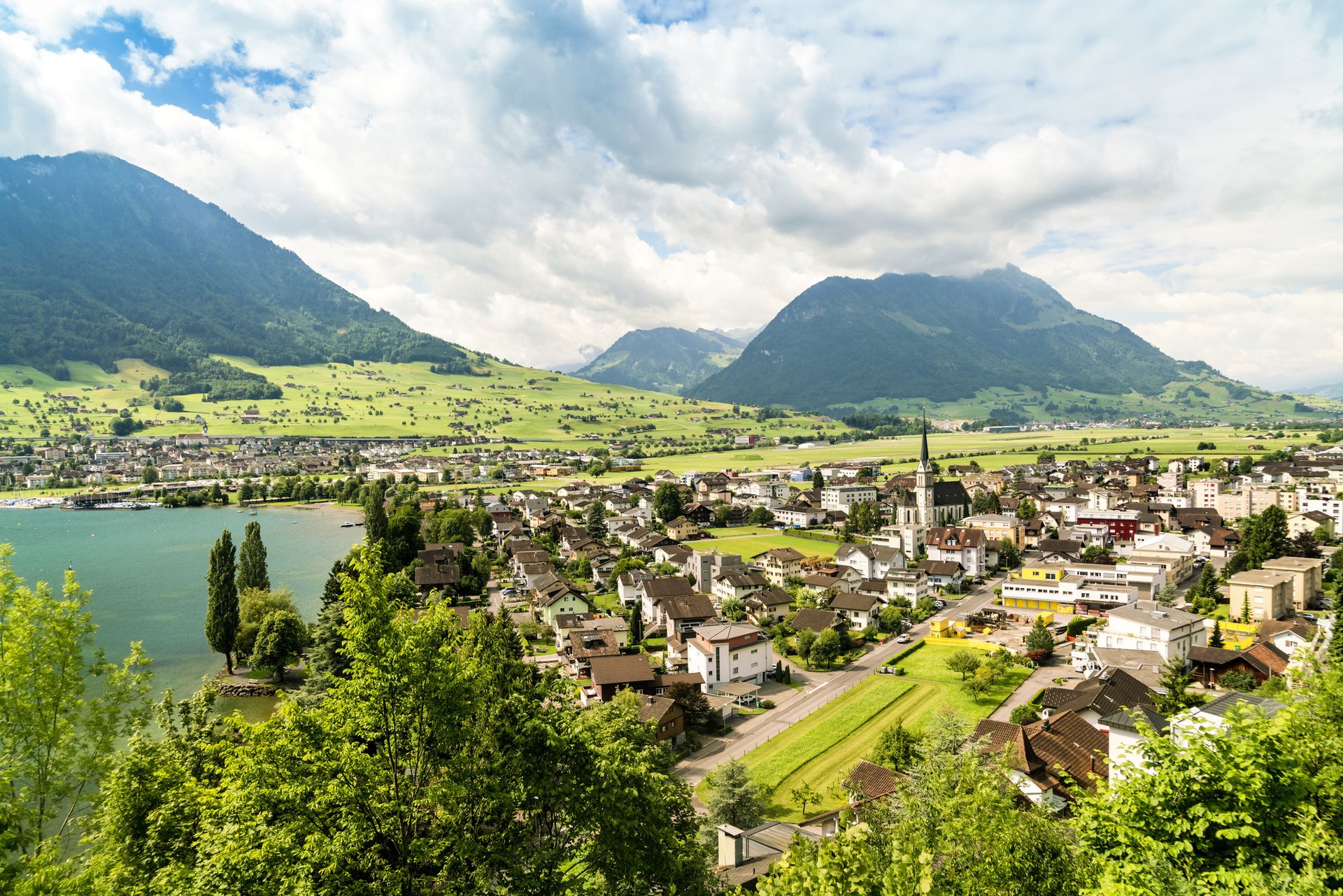 Landscape with Ennetburgen village and Lucerne Lake, Switzerland