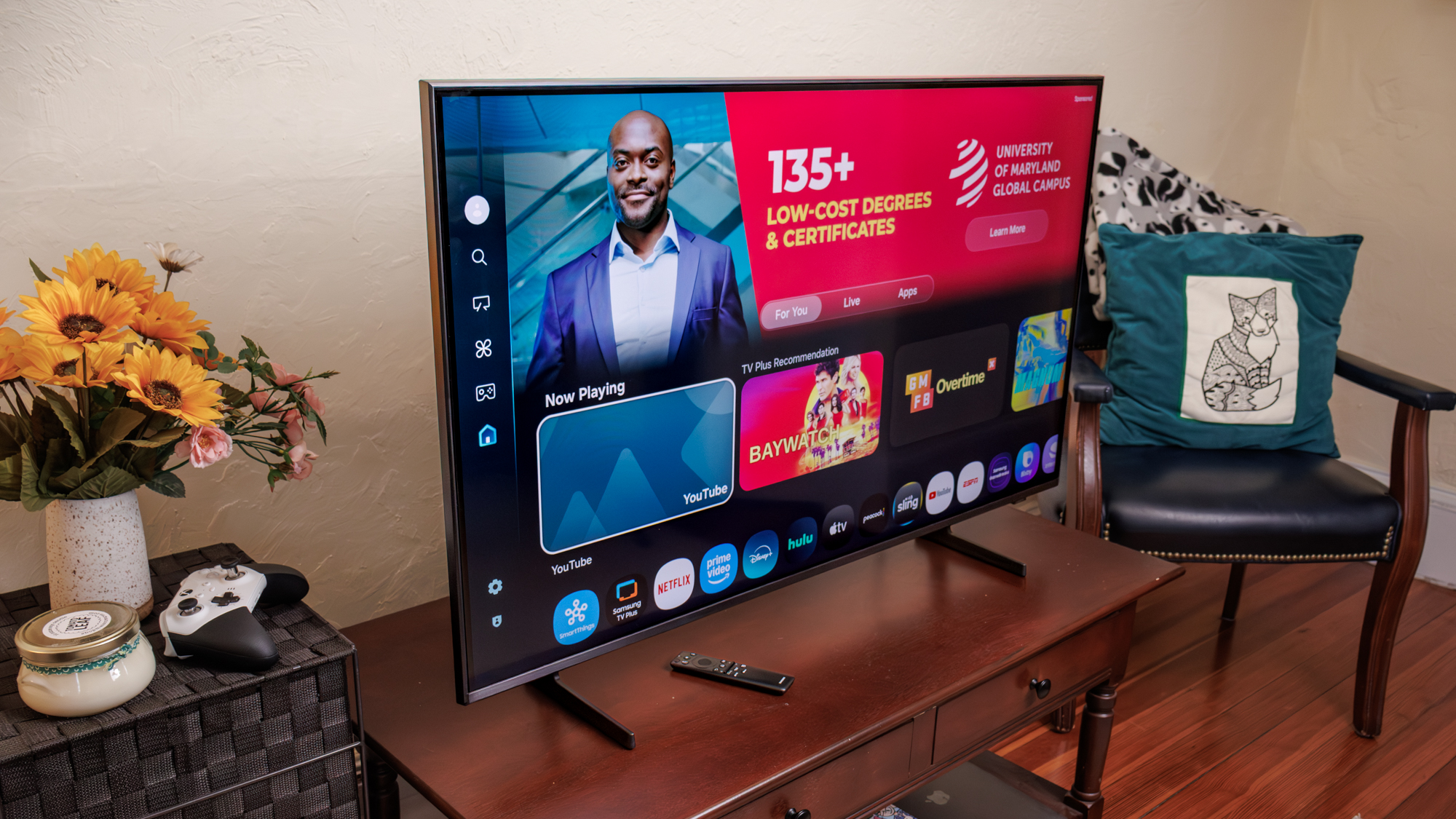 Samsung Q7F QLED TV on a side table