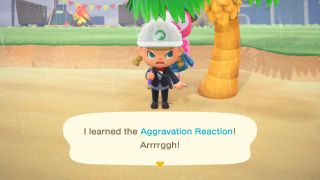 Animal Crossing New Horizons Flora teaching the player Aggravation Reaction