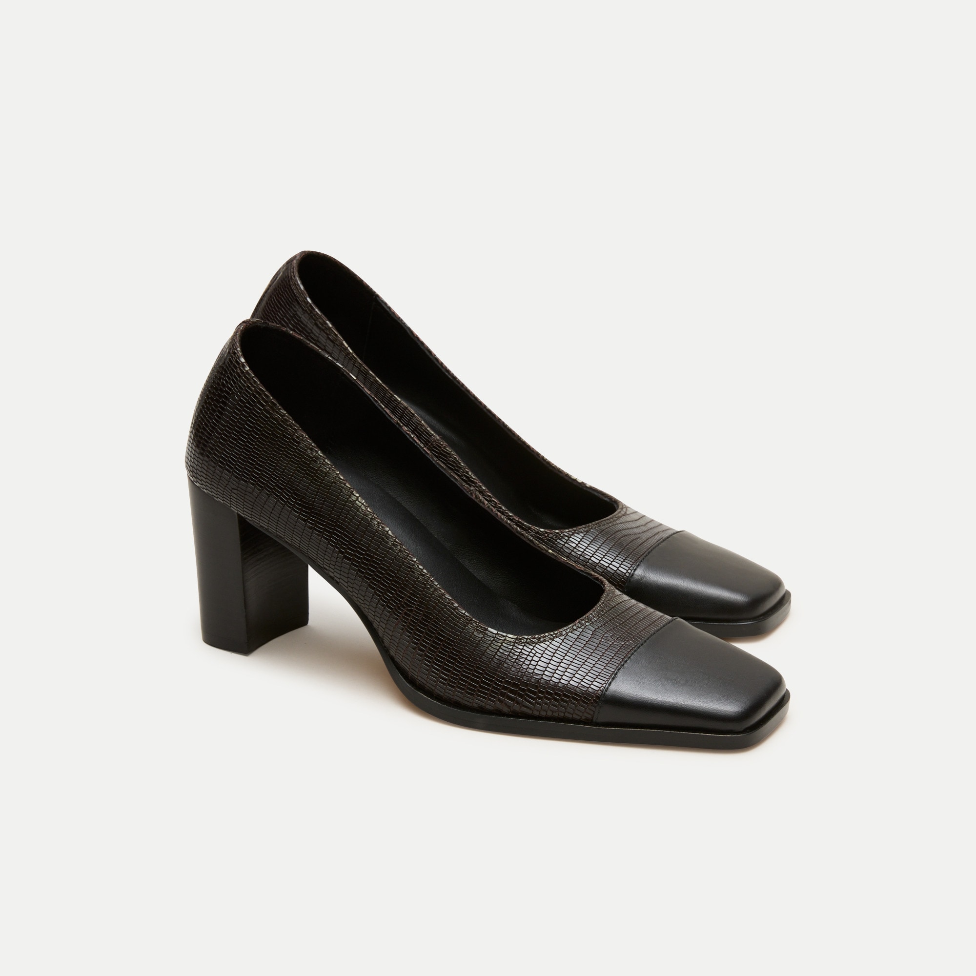 Ava Cap Toe Pumps in Lizard-Embossed Leather