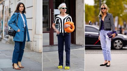 a composite of street style influencers showing ways to style straight leg jeans