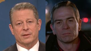 Side by side photos of Al Gore on the left and Tommy Lee Jones on the right
