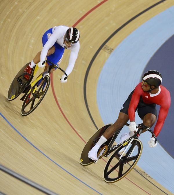 Njisane Nicholas Phillip (Trinidad and Tobago) and Denis Dmitriev (Russian Federation) face off in the sprint 1/4 finals.