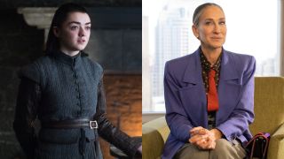 From left to right: press images of Maisie Williams in Game of Thrones and Sarah Jessica Parker in And Just Like That...
