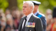 Prince Andrew during the ceremonial procession of the coffin of Queen Elizabeth II from Buckingham Palace to Westminster Hall