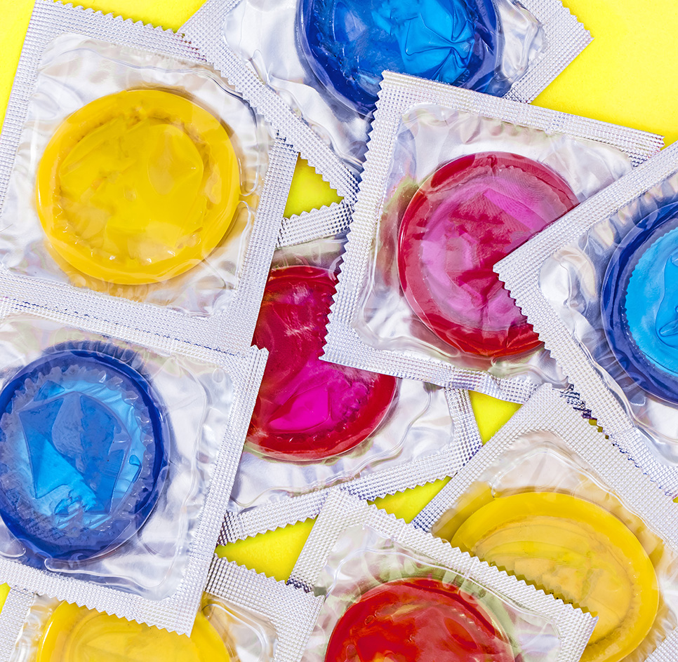 picture of colourful condoms in wrappers