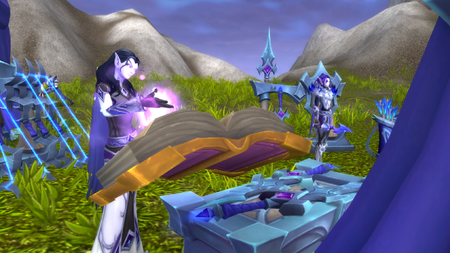 Void elfs prepare for an assault on the Twilight Cult in World of Warcraft.