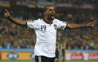 Cacau celebrates a goal for Germany against Australia at the 2010 World Cup.