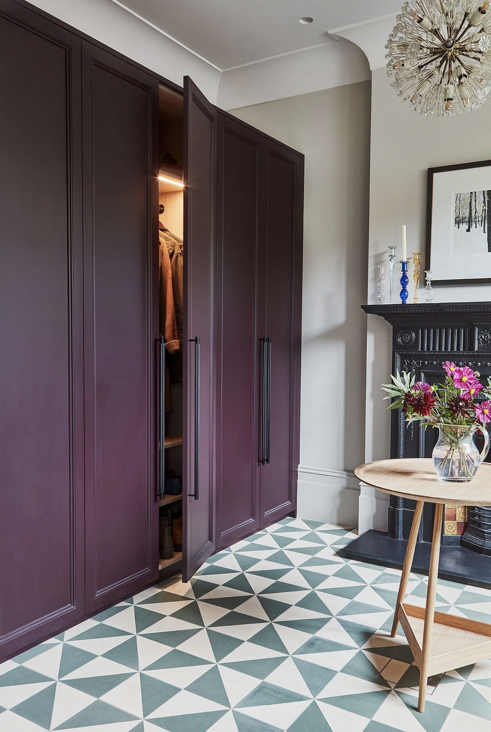 A storage wardrobe with built-in lighting