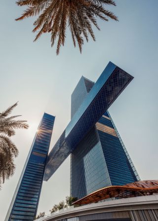 skyscraper against blue sky