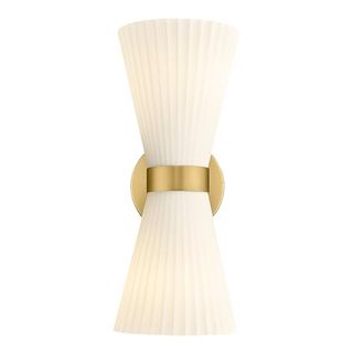 Gold Sconce Wall Lighting, Hwh Single Wall Vanity Light Fixture Brushed Gold Wall Sconce Lamp, Modern Indoor Up Down Wall Light With Frosted Milk White Striped Glass Shade, 5hzg97b-2w Bg