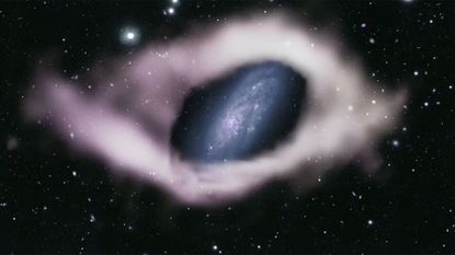 Composite image showing the stellar disk of NGC 4632 surrounded by the large hydrogen ring.