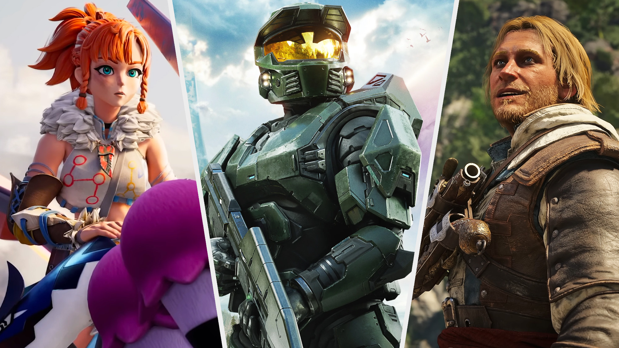 From left to right: A Pal trainer from Palworld, Master Chief from Halo: Campaign Evolved, and Edward Kenway from Assassin's Creed: Black Flag Resynced