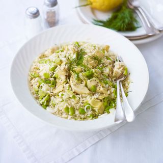 Brown Rice Salad With Broad Beans, Artichokes And Dill