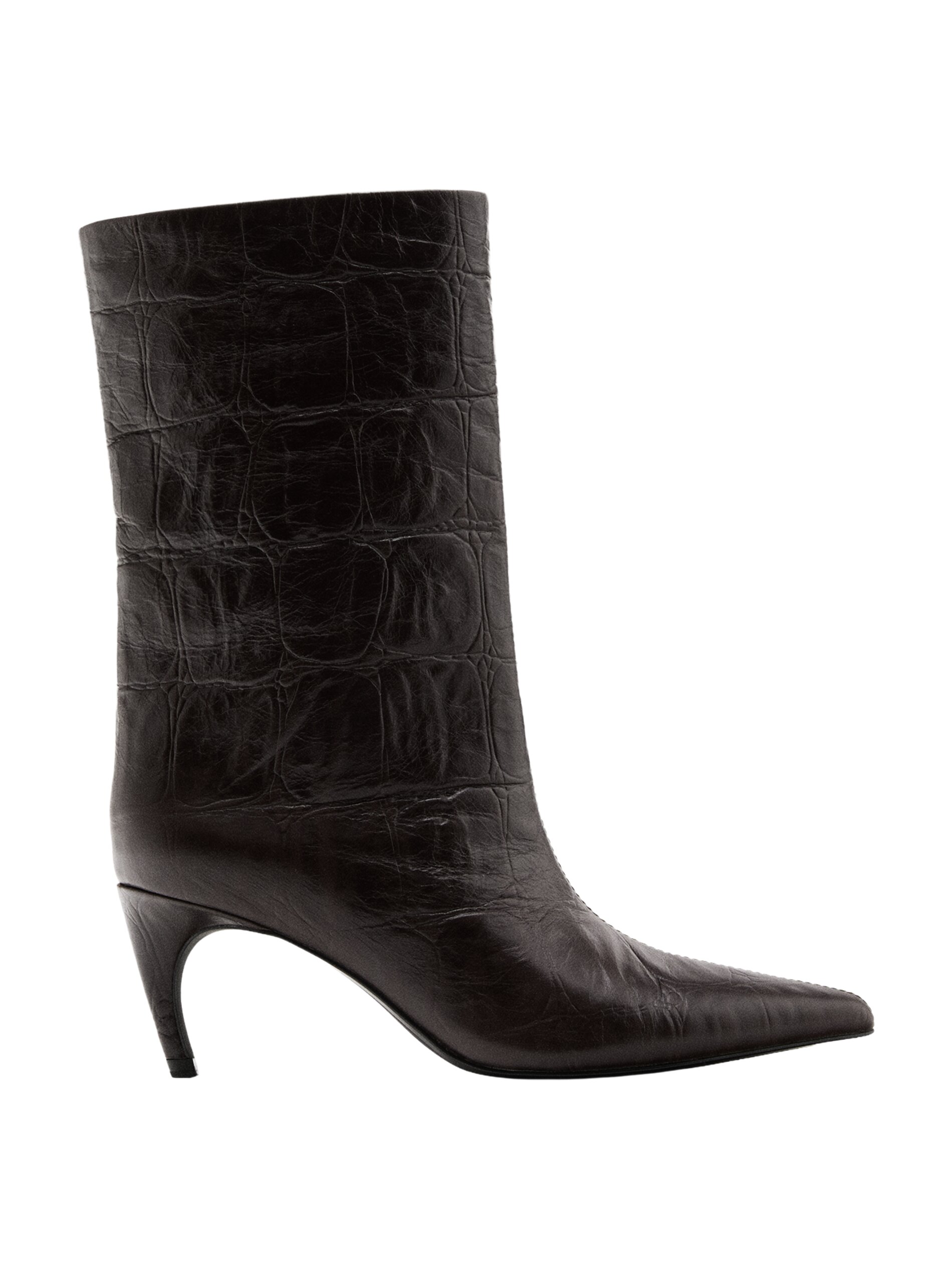 Embossed Leather High-Heel Ankle Boots