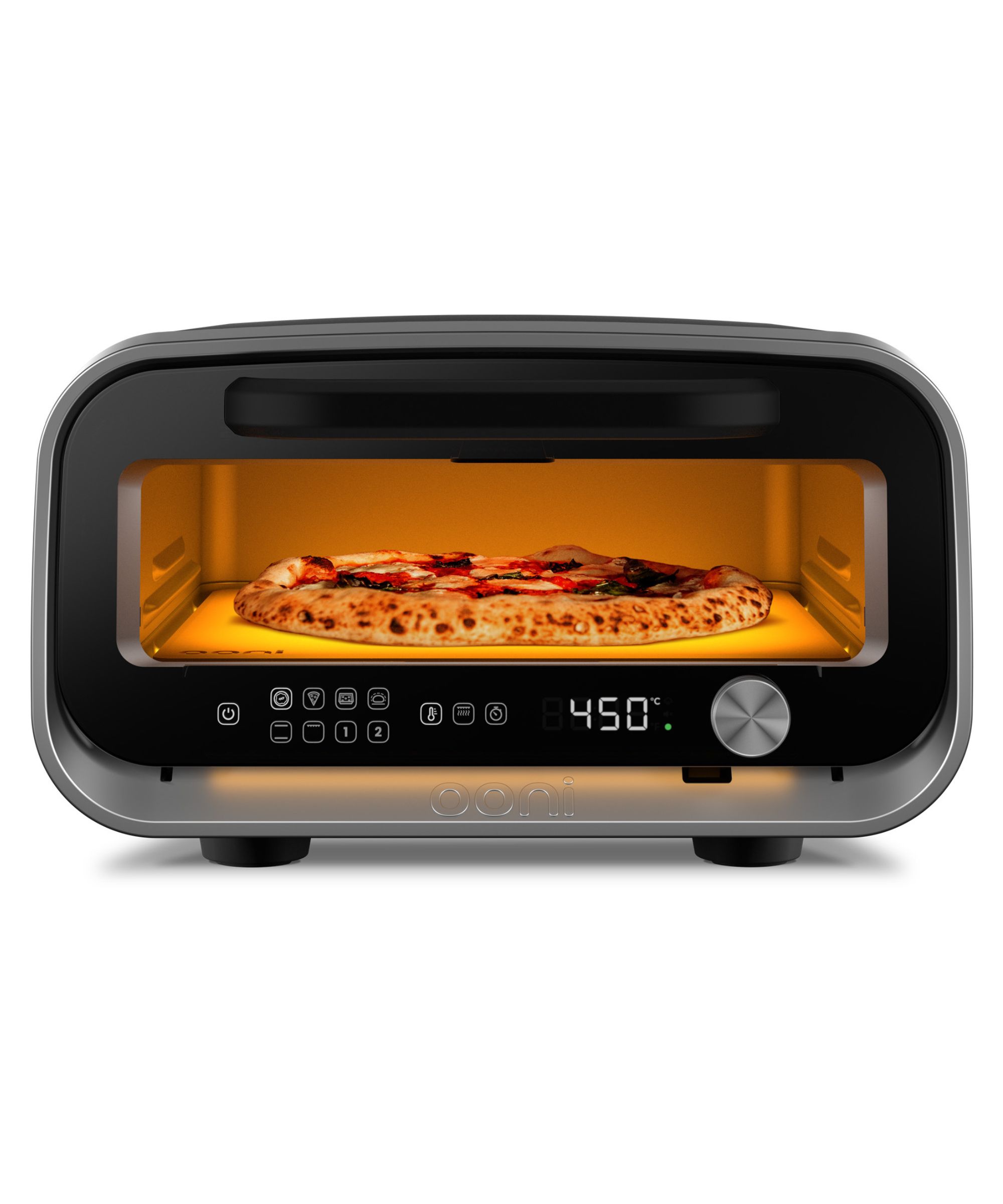 Rectaungular pizza oven with pizza inside