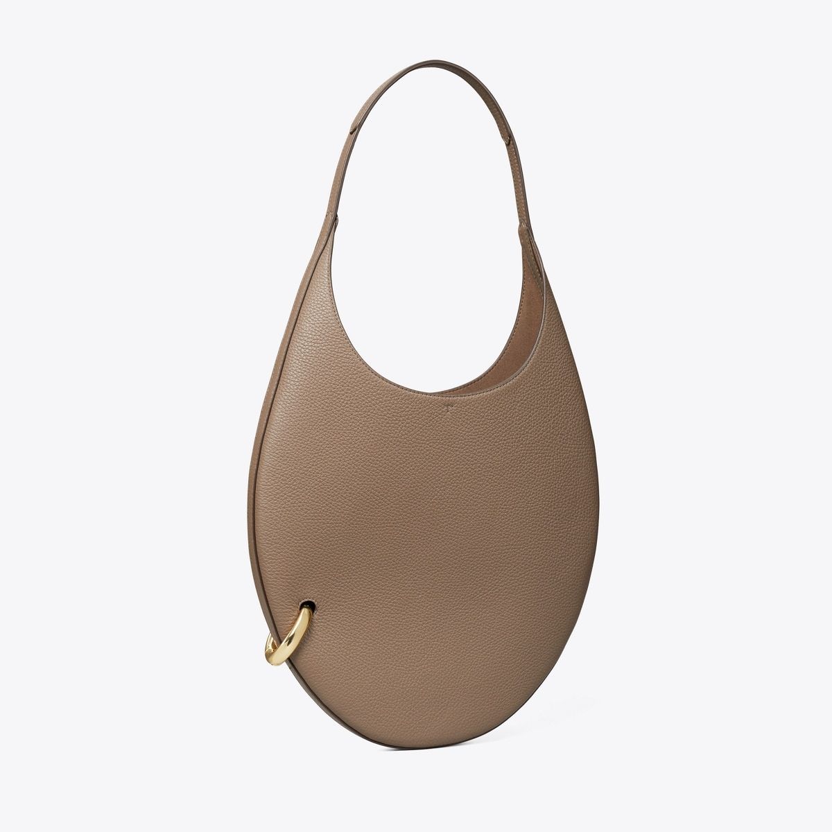 Pierced Pebbled Handbag in Beige, Size Os