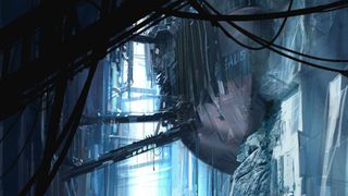 Half-Life 2 concept art with ship trapped in an ice crevasse