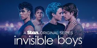 Invisible Boys key art of four men standing next to each other