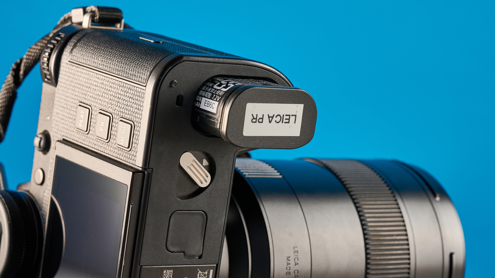 A black Leica SL3 mirrorless full frame camera