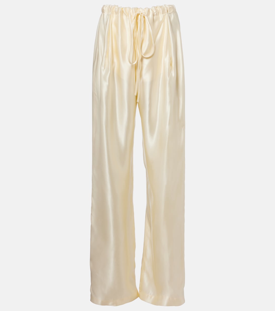Rohen Satin Wide-Leg Pants in White - Khaite