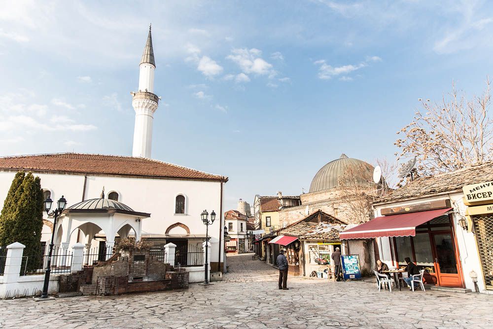 A quiet square in Skopje&amp;#039;s Old Bazaar.