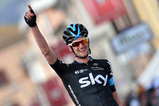 Wout Poels celebrates the stage 4 win.