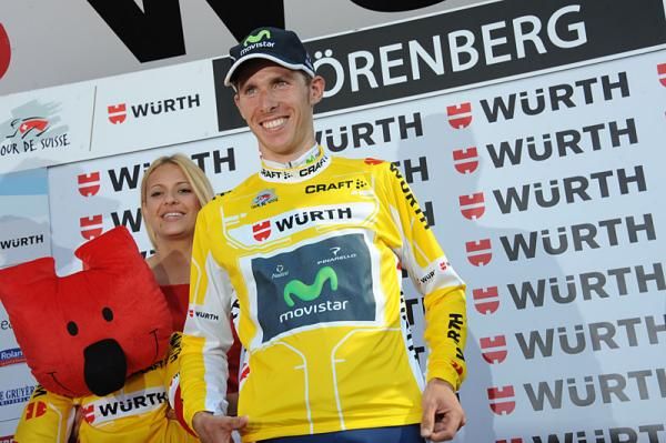 Rui Costa (Movistar) on the podium after winning the Tour de Suisse
