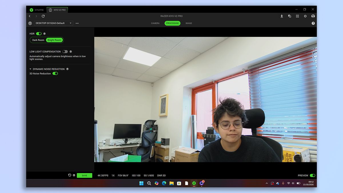 A screenshot of the Razer Kiyo V2 Pro's companion software