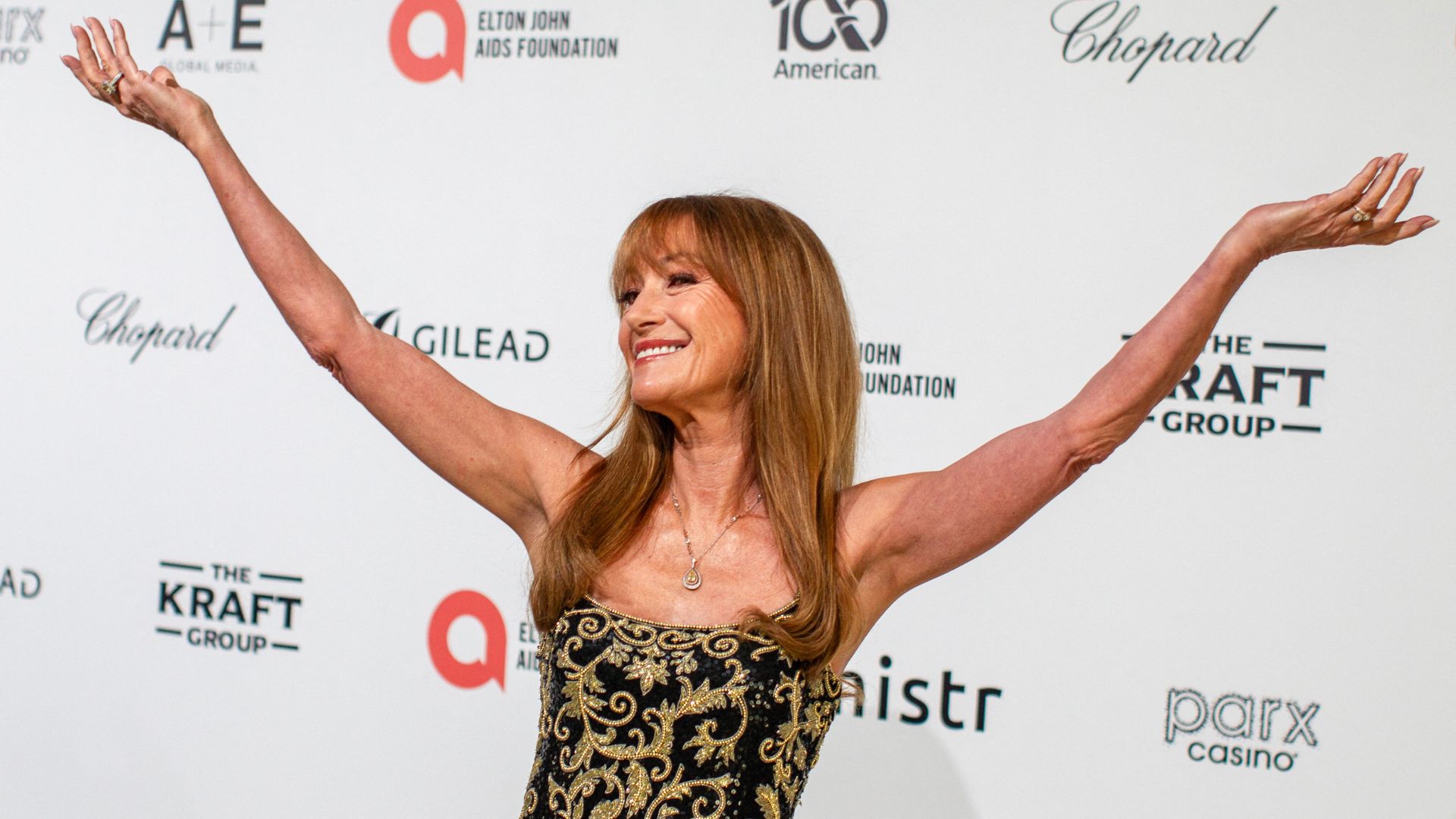 Jane Seymour attends the 34th Annual Elton John AIDS Foundation Academy awards viewing party at the West Hollywood Park in West Hollywood, California, on March 15, 2026