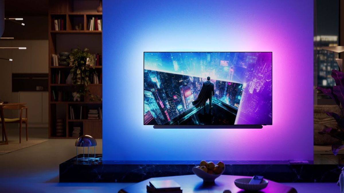 Philips OLED911 wall mounted in a modern living room